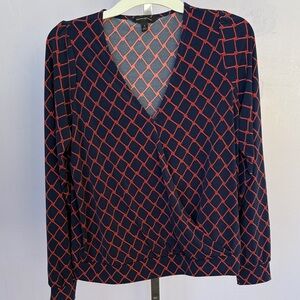 Banana Republic Navy and Red Geometric Blouse